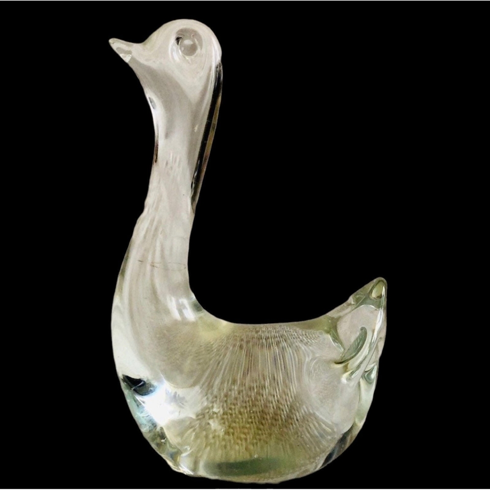 Vintage Crystal Swan Figurine 4.2 Clear Glass Swan Statue Collectible Home Decor